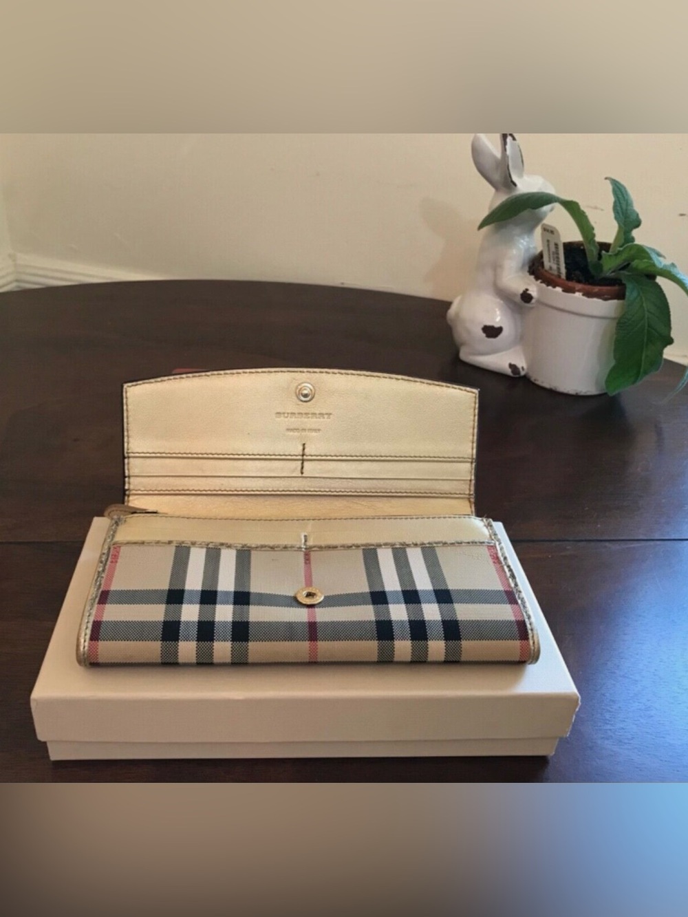 100% AUTHENTIC BURBERRY HORSEFERRY CHECK PORTER LEATHER WALLET Pre-owned VG+